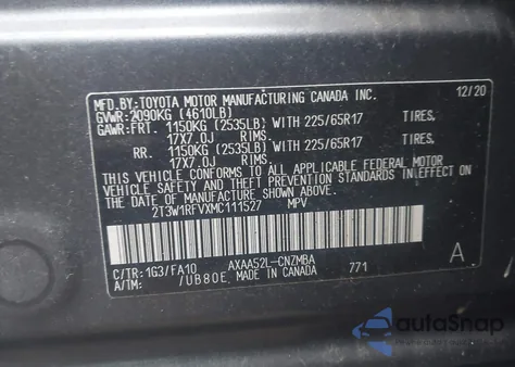 2021 Toyota Rav4 Xle z USA, uszkodzony, nr VIN 2T3W1RFVXMC111527